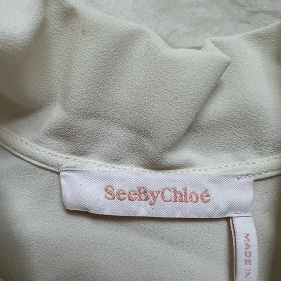 $280 See By Chloe Split Bow Collar Blouse Long Sleeve Top Beige Ivory FR 40 US 8 - Picture 6 of 8